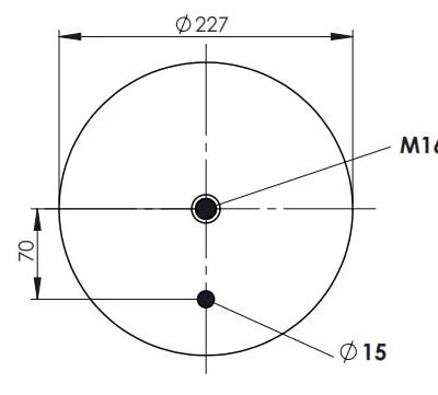 Пневмоподушка (3608) со стаканом 343608-C (верх 2 отв.d12, отв-штуц.М16х1,5. низ. 1шп.M16, отв d15)