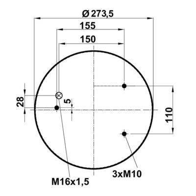 Пневмоподушка (836) без стакана 34836-S (верх 3шп.M10,штуц.M16х1,5 смещ.28 низ D150.8)