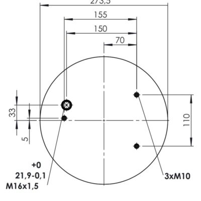 Пневмоподушка (836) без стакана 34836-1S (верх 3шп. М10, штуц. М16х1,5. низ. D150,8)