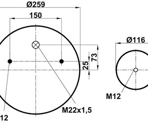 Пневмоподушка (4022) без стакана 344022-2S (верх 2шп. М12, штуц.М22х1,5. низ отв М12)