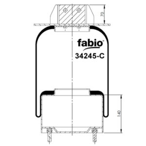 Пневмоподушка (245) со стаканом 34245-C FABIO (верх штуц D26 М 16х1,5 с кроншт. Низ 2 шп. М12х1,25)