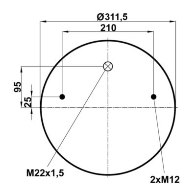 Пневмоподушка (4881) со стаканом 344881-1CPL FABIO (верх 2шп.M12 смещ.25, отв-штуц.M22х1,5. низ 12от