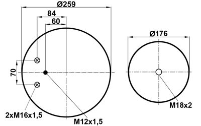 Пневмоподушка (4882) со стаканом WBR 04882-5K (верх 2штуц.M16х1,5 смещ.84,1шп.M12х1,5 низ отв М18х2)