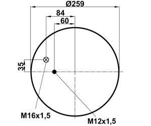 Пневмоподушка (4884) без стакана WBR 04884-1M (верх шп.M12х1,5 штуц.M16х1,5 смещ.35. низ D130,8)