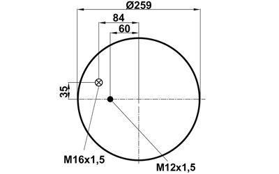 Пневмоподушка (4884) без стакана WBR 04884-1M (верх шп.M12х1,5 штуц.M16х1,5 смещ.35. низ D130,8)