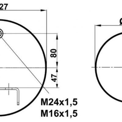 Пневмоподушка (6416) со стаканом WBR 06416-K (верх шп.-штуц.М16х1,5/М24х1,5 кроншт. низ 1шп.М14)