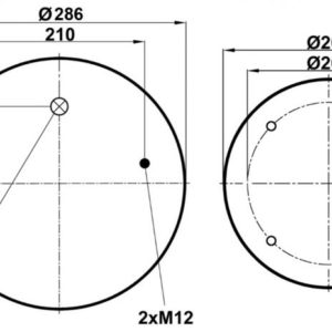 Пневмоподушка (810) со стаканом WBR 0810-K (верх 4шп.M12.штуц.M22х1,5. низ 4отв.M12)