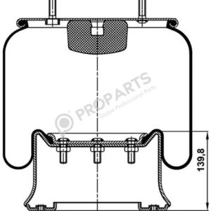 Пневмоподушка (810) со стаканом WBR 0810-K (верх 4шп.M12.штуц.M22х1,5. низ 4отв.M12)