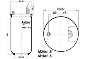 Пневмоподушка (6418) без стакана WBR 06418-M (верх шп-штуц.М24х1,5/М16х1,5 кроншт. Низ D130,8)