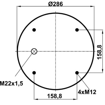 Пневмоподушка (810) без стакана WBR 0810-M (верх 4шп.M12. отв-штуц.M22х1,5. низ отв. D156,5)