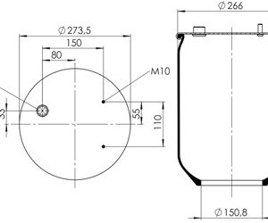 Пневмоподушка (836) без стакана WBR 0836-14M (верх 2 шп. М10, штуц. М22х1,5. низ D150,8)