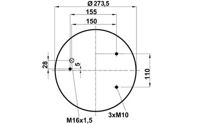Пневморессора (836) без стакана WBR 0836-M (верх 3шп.M10,штуц.M16х1,5 смещ.28 низ D150.8)