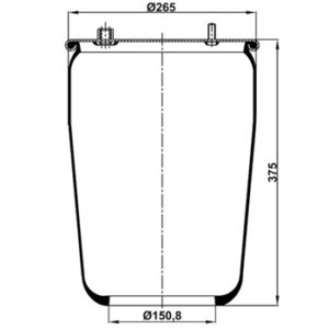 Пневморессора (836) без стакана WBR 0836-M (верх 3шп.M10,штуц.M16х1,5 смещ.28 низ D150.8)