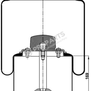 Пневмоподушка (725) со стаканом WBR 0725-3K (верх 2шп.М12, отв.штуц.М22х1,5. низ 4хМ16)