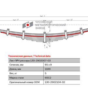 ЗИЛ-130 4 лист  рессоры передний пр. 65*9*1100 с ц/о