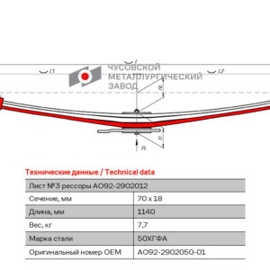 Лист №3 Рессора передняя для Богдан АО 92 4 листа c/х