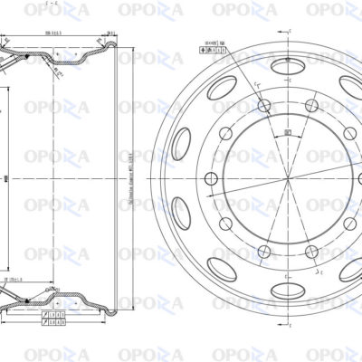 Диск колесный OPORA 9х22,5 10/335 d281 ET175 (16мм),  Black вентиль внутренний