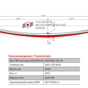 Volvo 2 лист рессоры 2-х.л. передней 1003002VV-2902012-01-10