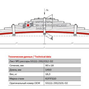 55111 ПП Лист №1 Рессора задняя для КамАЗ 65115, 43118 11 листов
