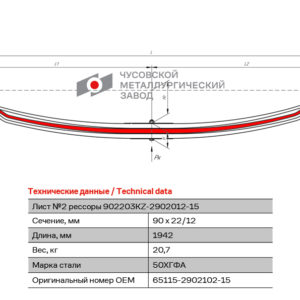 65115 Лист №2 Рессора передняя для КамАЗ 65115, 65116, 65117 3 листа