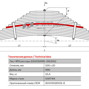 MAN TGS 8 лист рессоры 16-и листовой  аналог81434026637, 81434026526, 82434026501