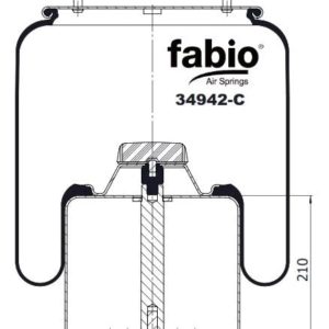 Пневмоподушка (942) со стаканом 90942K01/ 34942-C (верх 2шп.М12, отв.штуц.М22х1,5. низ 12хМ16) FABIO