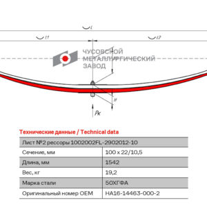 Freightliner лист №2 рессоры передней 2-х л  аналог A16-14463-000