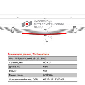 682 5 лист рессоры задней 90*14*630 с ц/о
