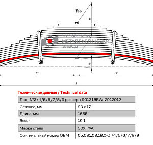 BPW 3 лист рессоры задней 18л. (17 мм) аналог 05.081.08.18.0-3